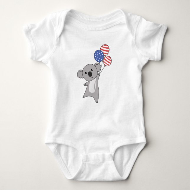 Body Para Bebé Koala Viaja Con Globos 4 De Julio Estadounidense (Anverso)