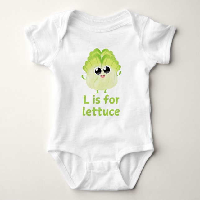Body Para Bebé L es para LETTUCE Green Veggie Alphabet L (Anverso)