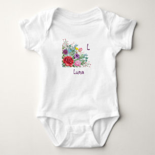 Body Para Bebé L Luna Personaliza Letra Nombre, Flores de Rosa