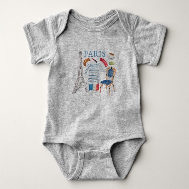 Body Para Bebé La acuarela francesa de París Doodles Onsie (Anverso)