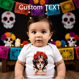 Body Para Bebé La Calavera Catarina💀 con Flores Rojas