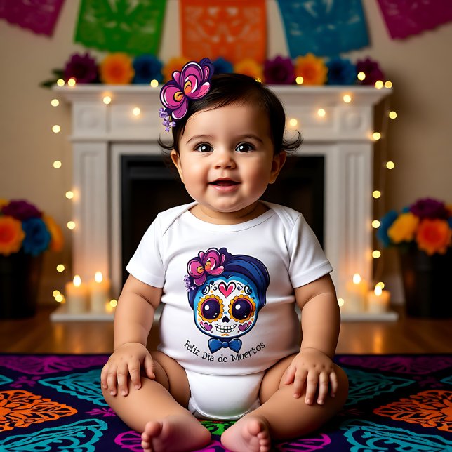 Body Para Bebé 🌹 La Catrina Dia de Muertos en 🌹 azul (🌹La Catrina Dia de Muertos in blue 🌹 Baby Bodysuit)