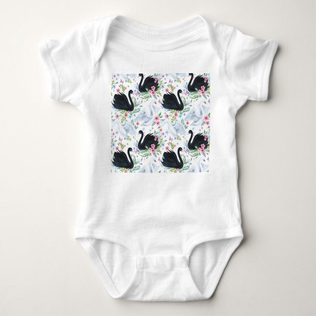 Body Para Bebé Lago Swan: Patrón Pastel de acuarela. (Anverso)