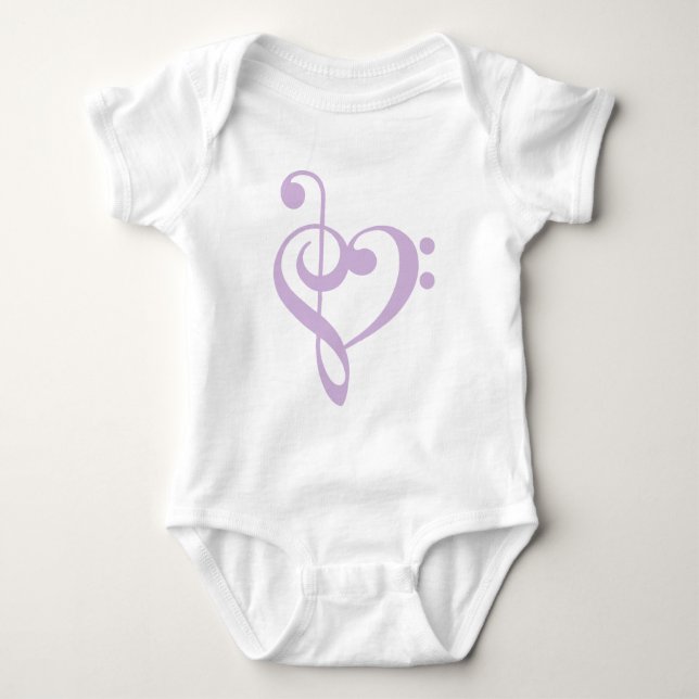 Body Para Bebé Lavender Treble Clef & Bass Clef Heart (Anverso)