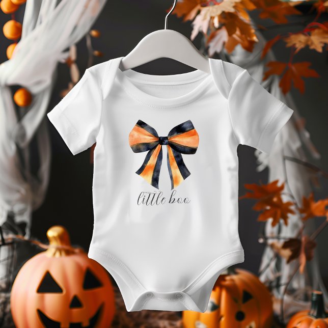 Body Para Bebé Lazo Coqueto de Halloween Negro Naranja Little Boo (Subido por el creador)