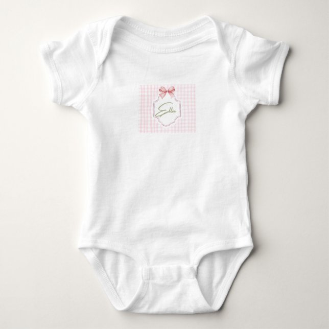 Body Para Bebé Lazo Personalizado Rosa y Estampado Gingham de Ell (Anverso)