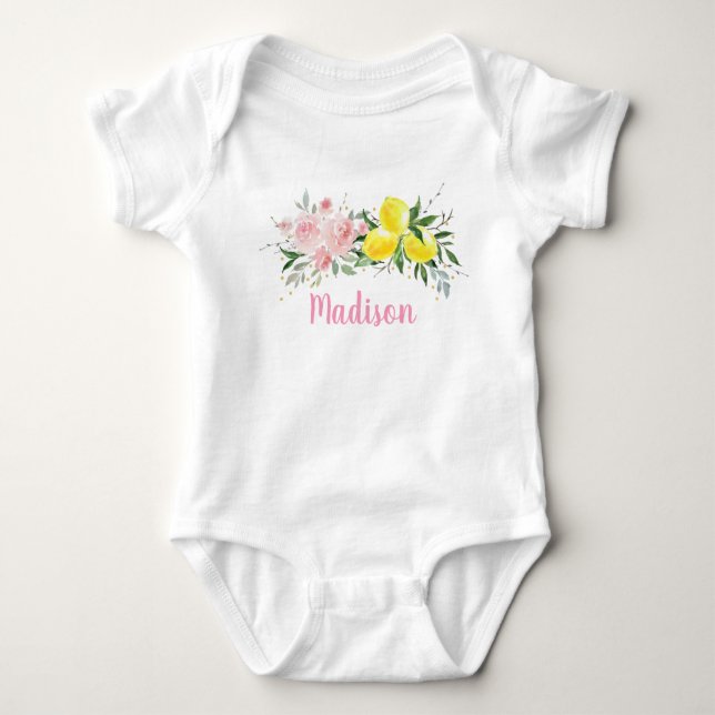 Body Para Bebé Lemonade Sunshine Pink Floral Cumpleaños (Anverso)