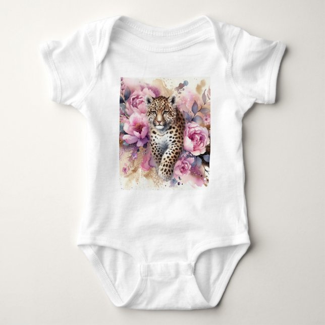 Body Para Bebé Leopard Cub y Rosas Baby Bodysuit (Anverso)