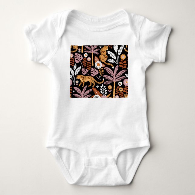 Body Para Bebé Leopards Palms Vintage Seamless Pattern (Anverso)