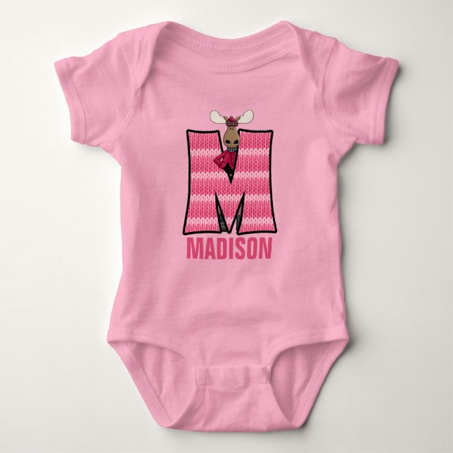 Body Para Bebé Letra Kids M Monogramed Knit Rosa Moose (Anverso)