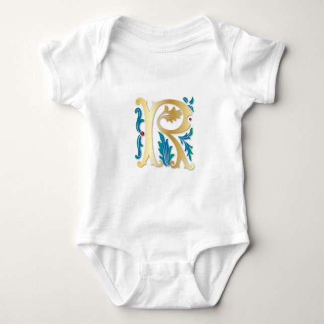 Body Para Bebé Letra R Monograma Fleur de lis (Anverso)