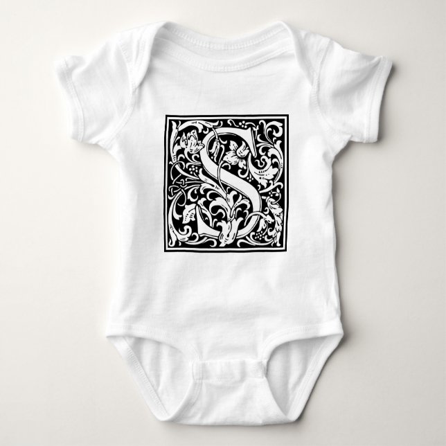Body Para Bebé Letra S Monograma medieval Art Nouveau (Anverso)