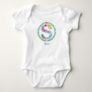 Body Para Bebé Letras florales iniciales "S" con nombre personali