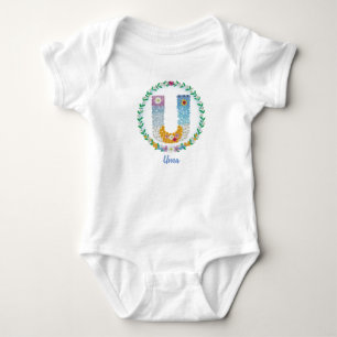 Body Para Bebé Letras florales iniciales "U" con nombre personali