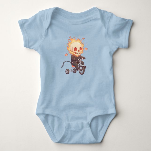 Body Para Bebé "Lil’ Flame Rider - Cute Skeleton en Trike" (Anverso)