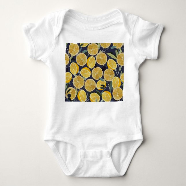 Body Para Bebé Limón, rama de olivo, cosecha sin costura. (Anverso)