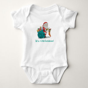 Body Para Bebé linda santa sonriendo y preparándose para navidad