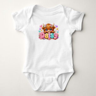 Body Para Bebé Linda Vaca Highland Dainty Nombre Rosa Pastel Fl