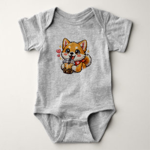 Body Para Bebé Lindo Anime Shiba Inu Bebiendo Bubble Tea Kawaii