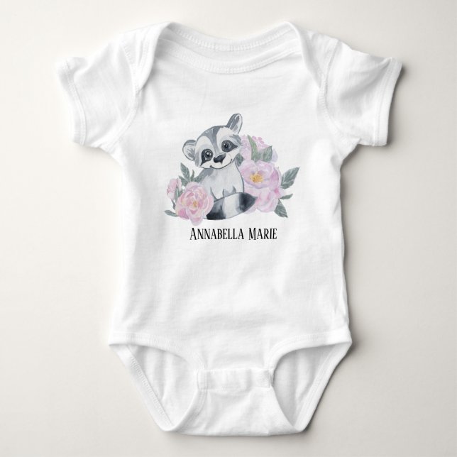 Body Para Bebé lindo chica raccoon add name (Anverso)