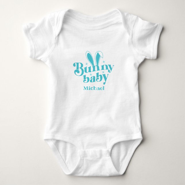 Body Para Bebé Lindo conejo azul bebé niño " Pascua personalizada (Anverso)