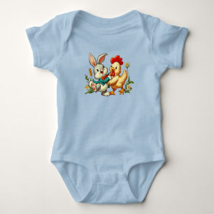 Body Para Bebé Lindo conejo y pollo de dibujos animados vintage