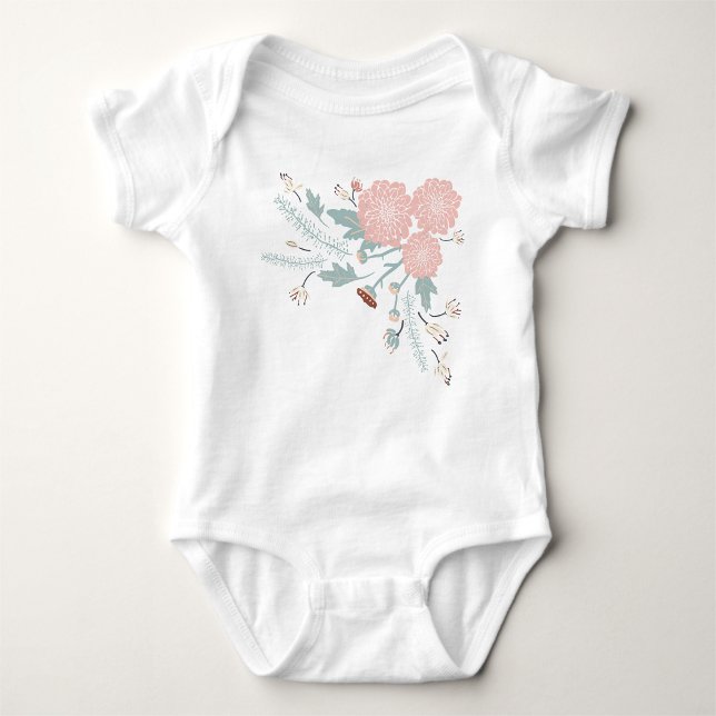Body Para Bebé Lindo floral rosa crema azul  (Cute Pink Cream Blue Floral Baby Bodysuit from Studio Posies. )