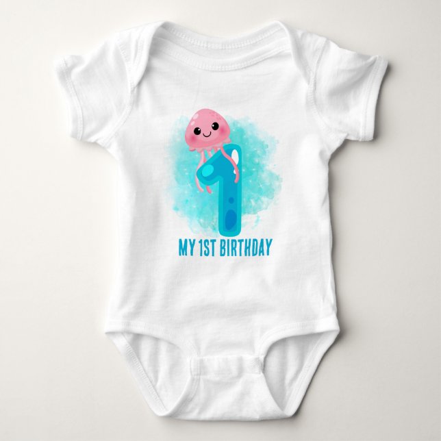 Body Para Bebé lindo Jellyfish primer cumpleaños agregar texto (Anverso)