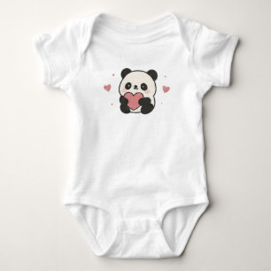 Body Para Bebé Lindo Panda Kawaii Sosteniendo Corazón Amor de San
