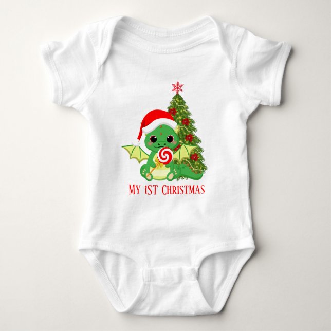Body Para Bebé lindo primer dragón de Navidad unisex (Anverso)