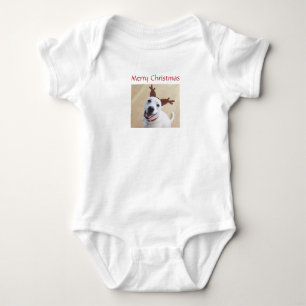 Body Para Bebé Lindo reno blanco sonriente divertido perro Navida