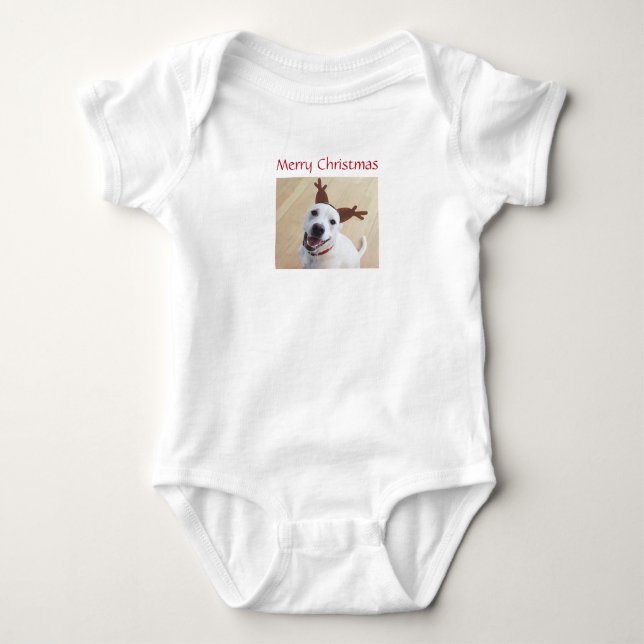 Body Para Bebé Lindo reno blanco sonriente divertido perro Navida (Anverso)