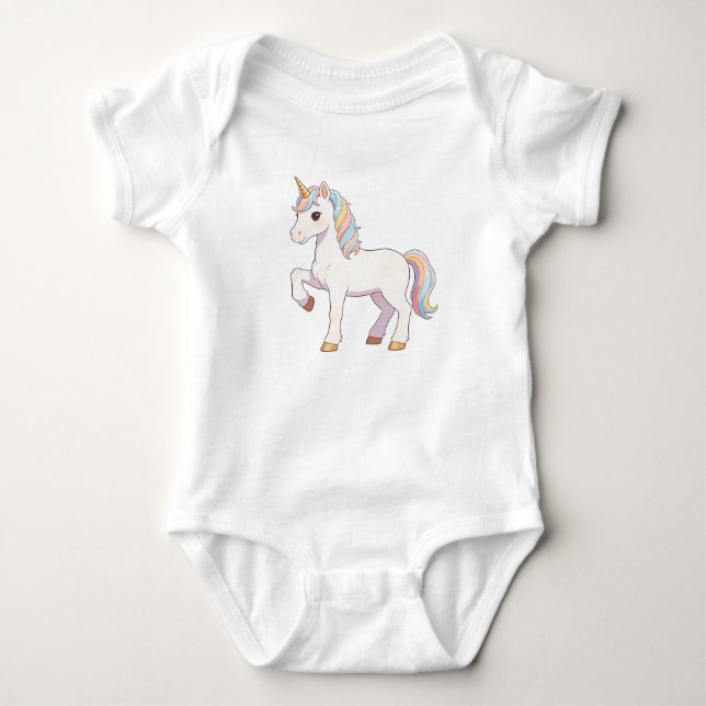 Body Para Bebé Lindo Unicornio de Arcoíris Pastel Levantando Pezu (Anverso)