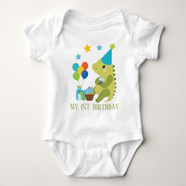 Body Para Bebé lindo unisex dinosaurio primer cumpleaños (Anverso)
