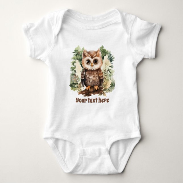 Body Para Bebé lindo woodland owl unisex agregar texto (Anverso)