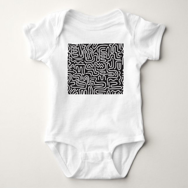 Body Para Bebé Líneas onduladas de Doodle retro: Monocromo (Anverso)