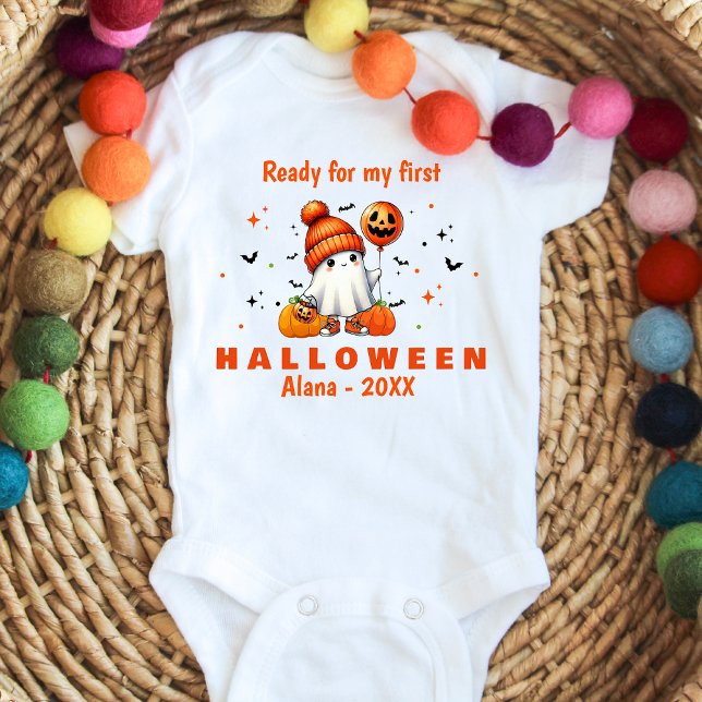 Body Para Bebé Listo Para Mi Primer Fantasma Cute HALLOWEEN (Personalize your baby's bodysuit to capture the Halloween spirit on their first Halloween. Buy now!)