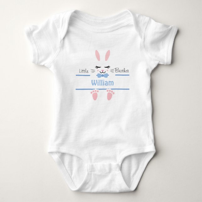 Body Para Bebé Little Brother Bunny Personalized Blue (Anverso)