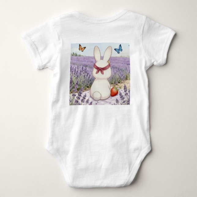 Body Para Bebé Little Bunny with Strawberry in Lavender Field (Reverso)