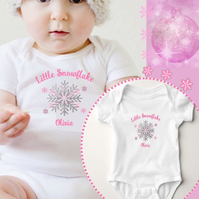 Body Para Bebé Little Snowflake Pink Grey Winter Baby Shower Gift (Subido por el creador)