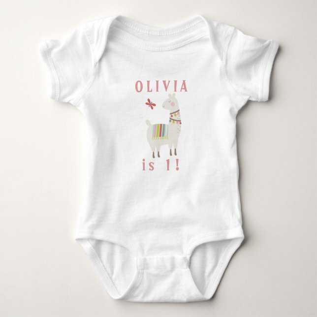 Body Para Bebé Llama Cute Primer Cumpleaños Nombre y Edad Persona (Anverso)