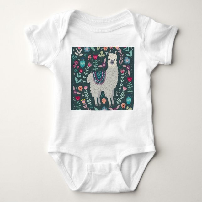 Body Para Bebé Llama floral: Doodles pintados a mano (Anverso)