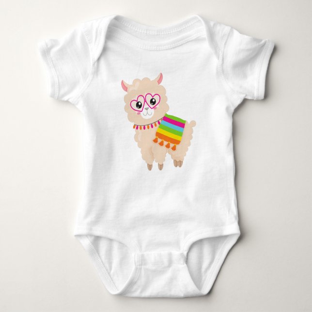 Body Para Bebé Llama mexicana, llamada cuta, alpaca cuta, gafas (Anverso)