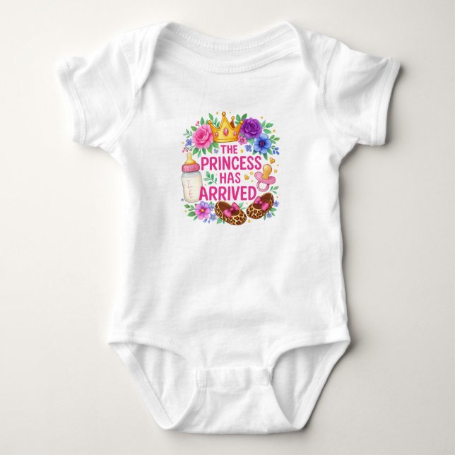 Body Para Bebé Llegó la princesa: Floral y leopardo (Anverso)