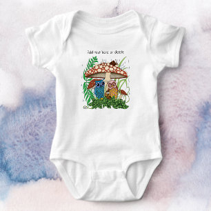 Body Para Bebé Lluvia en hongos de la familia Cute Owl