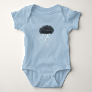 Body Para Bebé Lluvias nubes truenos con el nombre del bebé azul