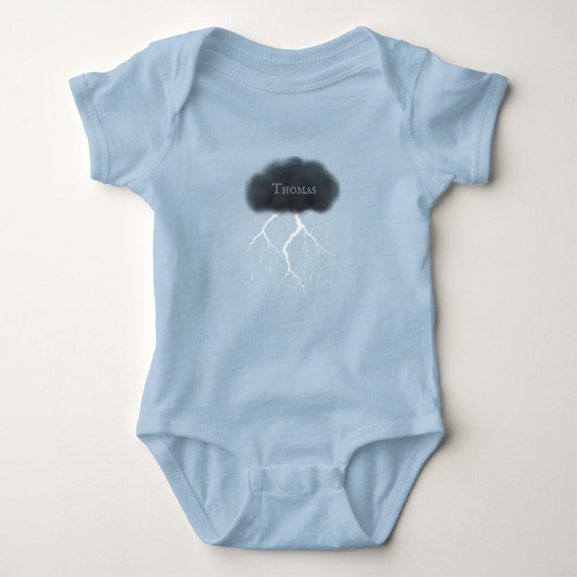 Body Para Bebé Lluvias nubes truenos con el nombre del bebé azul (Anverso)