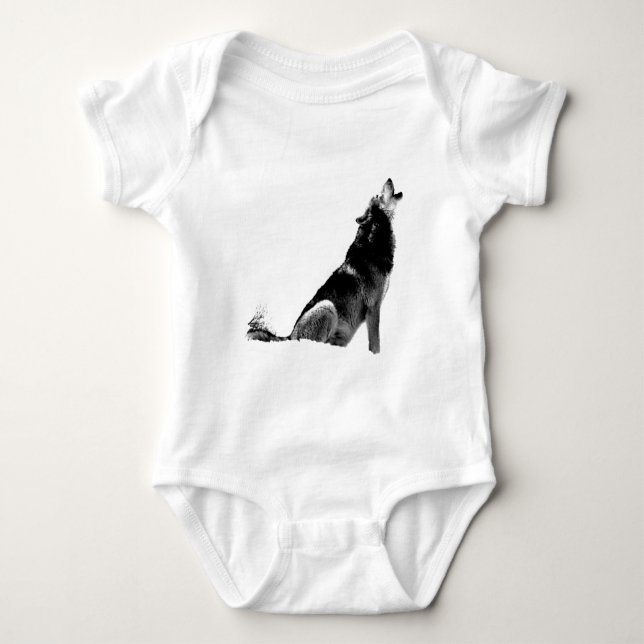 Body Para Bebé Lobo Aullador Blanco Negro (Anverso)