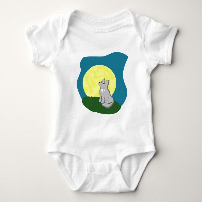 Body Para Bebé Lobo desaliñado lindo con la luna (Anverso)