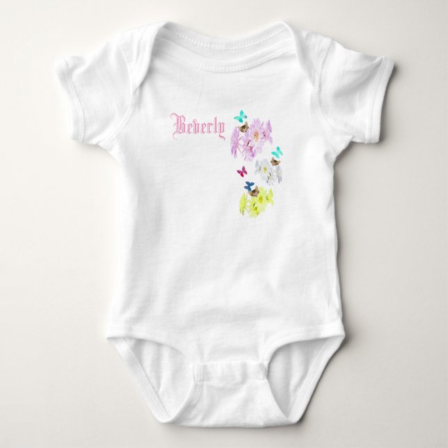 Body Para Bebé Logo De Beverly Name, Con Gatitos Y Mariposas, (Anverso)
